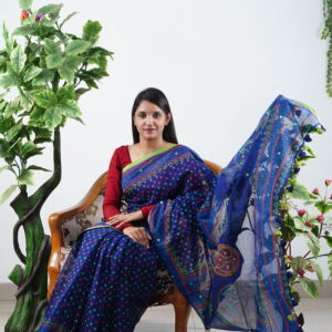 রয়্যাল ব্লু হাফ সিল্ক শাড়ি
